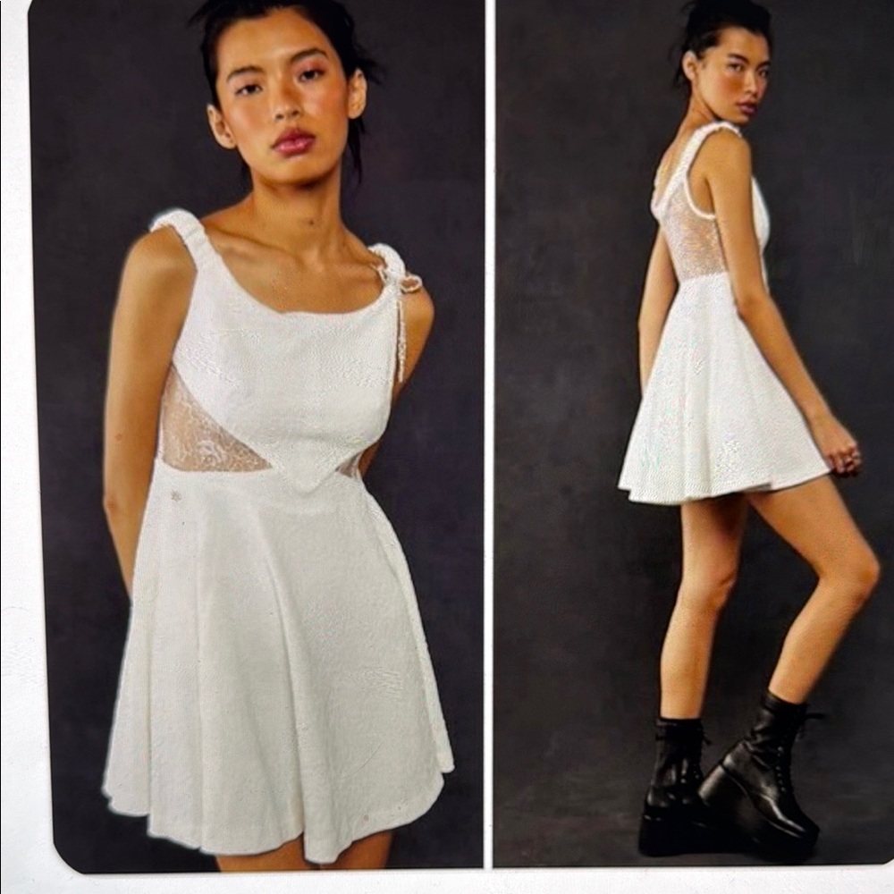 Free People Brooklyn Floral Lace Cut Out Mini White Dress Lace Back Size